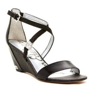 Sam Edelman Scott Leather Wedge Sandals Black Size 8